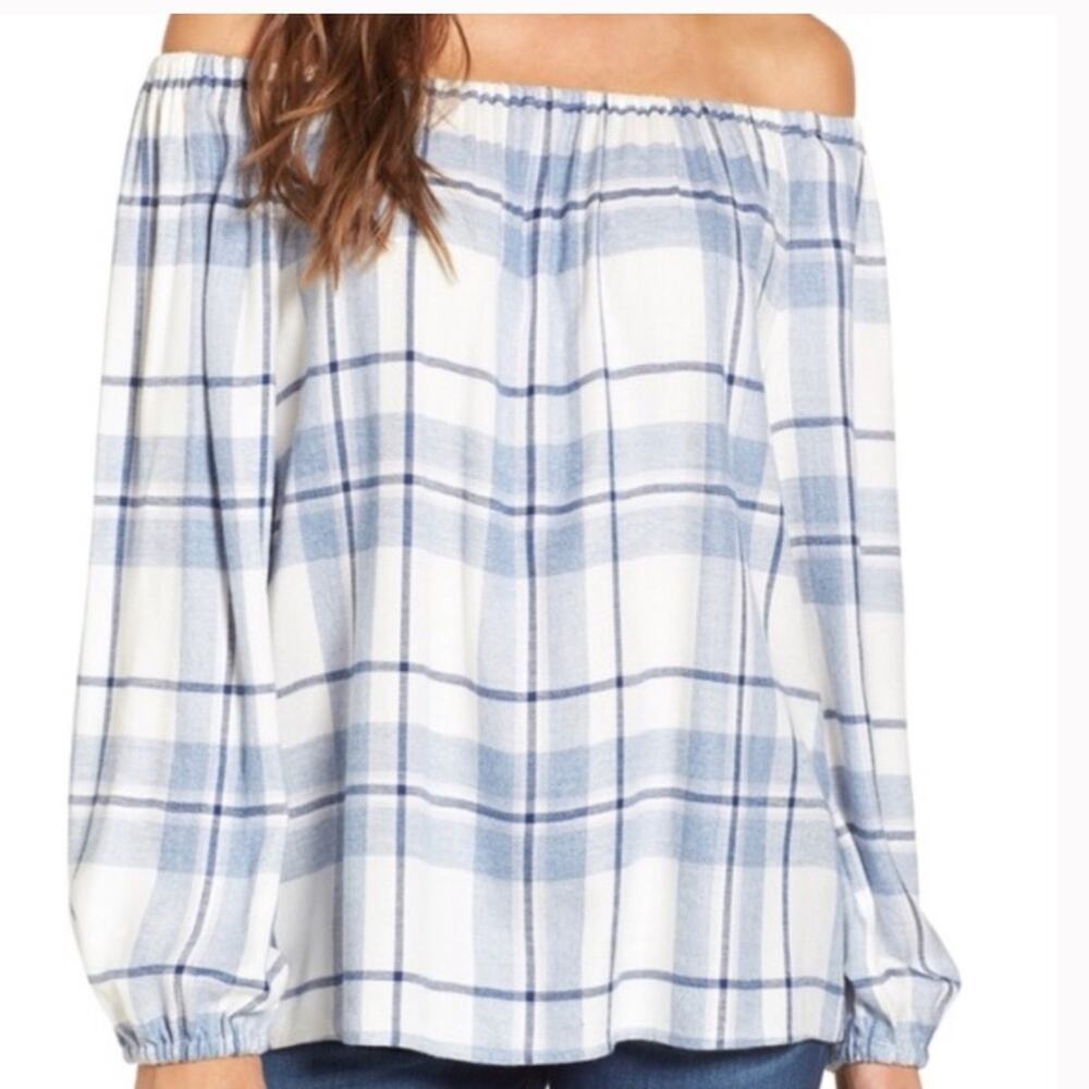 Two by Vince Camuto Of Shoulder Plaid Top